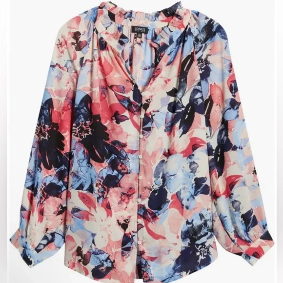Jones New York Flower Blouse Size XL Ruffle Neck Puff
Sleeve - Picture 2 of 14